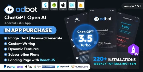 AdBot – ChatGPT Open AI Android and iOS App - AdBot - ChatGPT Open AI Android and iOS App v4.1.0 by Codecanyon Nulled Free Download