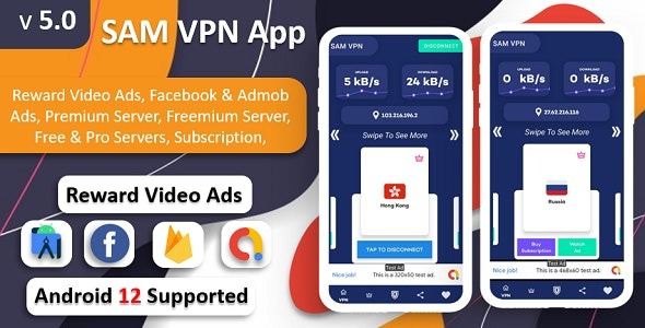 SAM VPN App – Secure VPN and Fast Servers VPN | Reward Video Ads | Subscription | Admob – FB Ads - SAM VPN App - Secure VPN and Fast Servers VPN | Reward Video Ads | Subscription | Admob - FB Ads v8.0.0 by Codecanyon Nulled Free Download